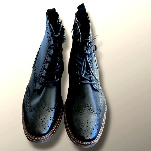 Men\'s 13 MORETTI Birmingham Side Zip Black Leather Wingtip Boots main image 6